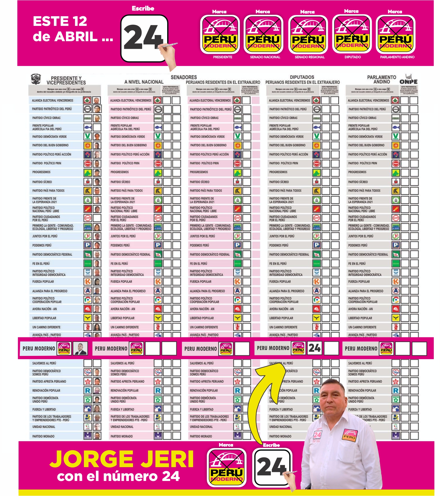 Banner de votación Jorge Jeri número 24